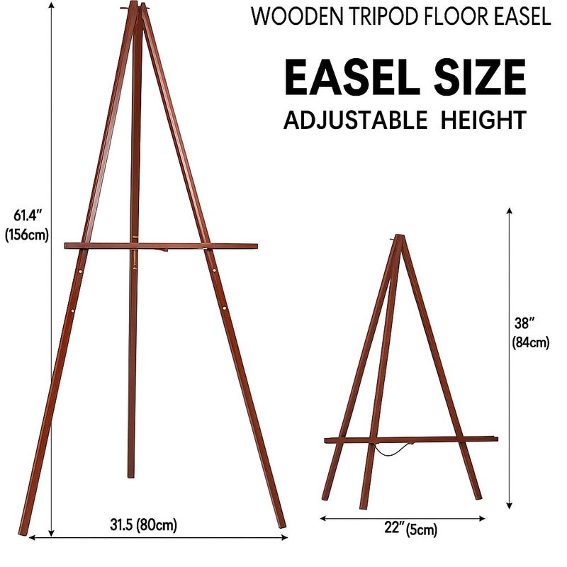 Conda 63" Wooden Tripod Artist Display Easel with Tray, A-Frame Adjustable Easel Stand for Wedding Sign, Foldable Easels for Painting Canvas, Display & Posters - Image 3